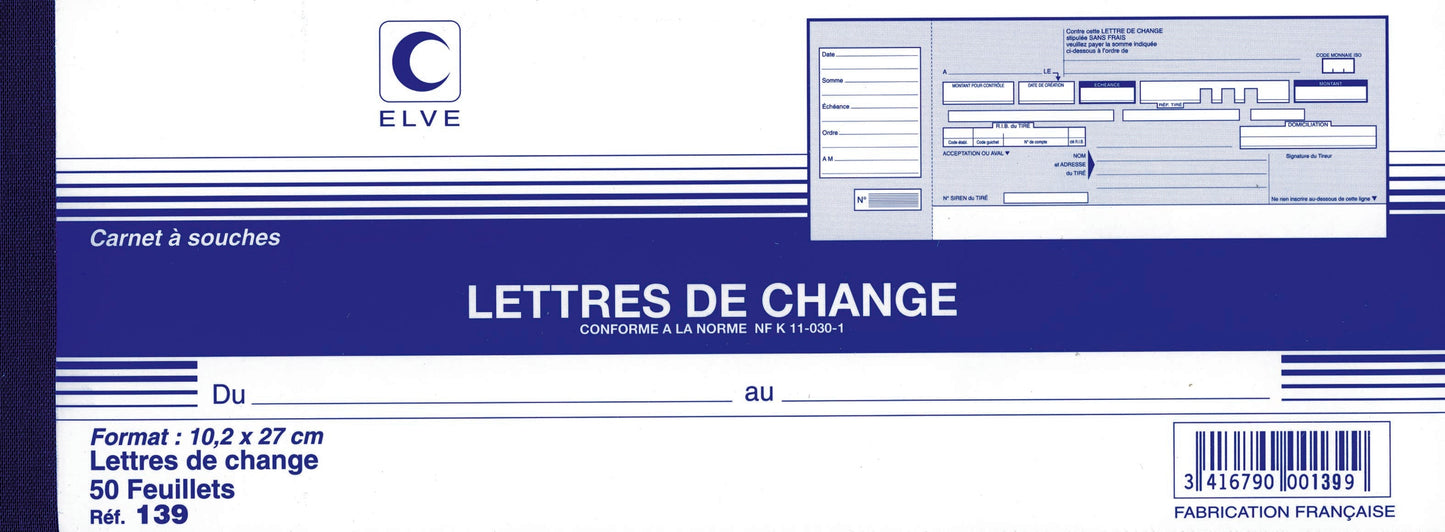 Carnet à souche "Lettres de change" - Ref: 139