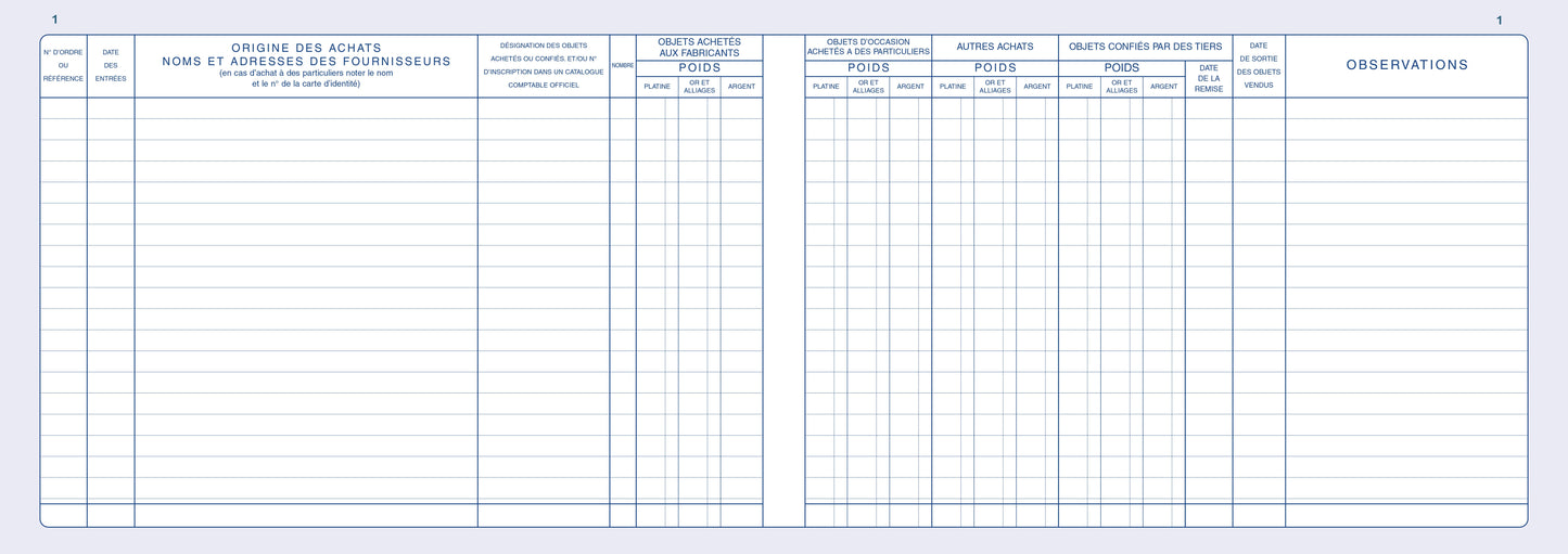 Registre livre de police métaux précieux - ventes et achats - Réf: 14172