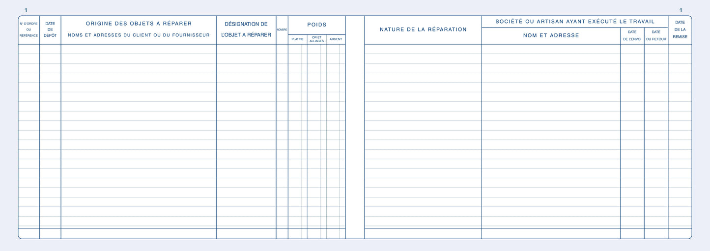 Registre livre de police métaux précieux - réparations - Ref: 14181