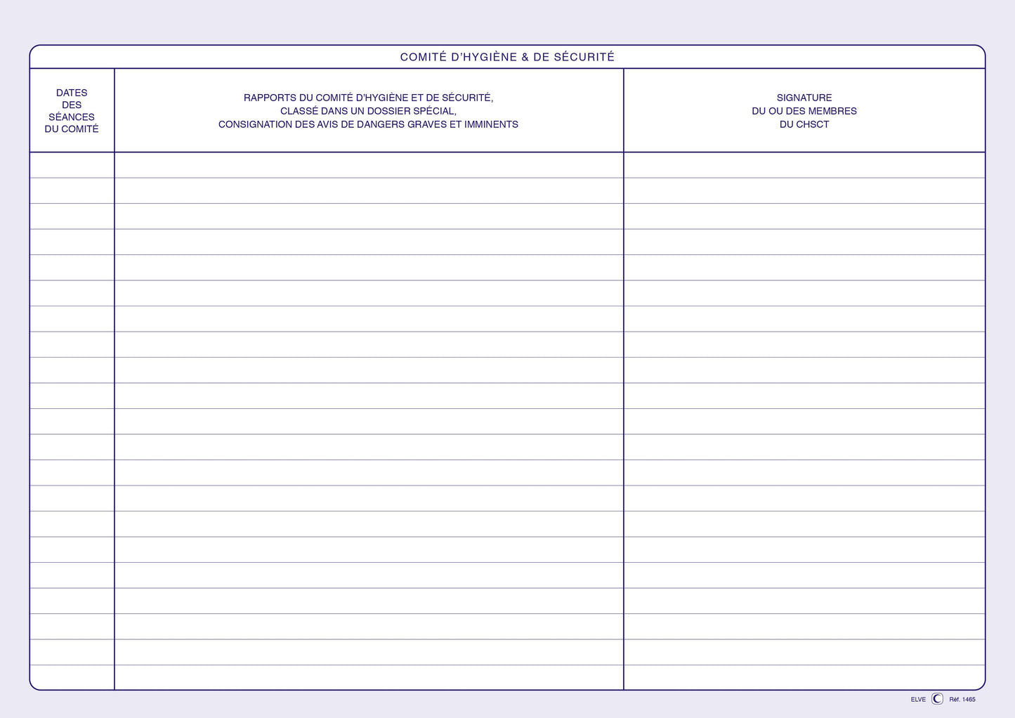 Registre inspection du travail - Comité hygiène - Dangers graves et imminents - Ref: 1465