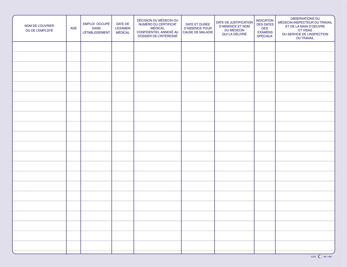 Registre médical - Ref : 1480