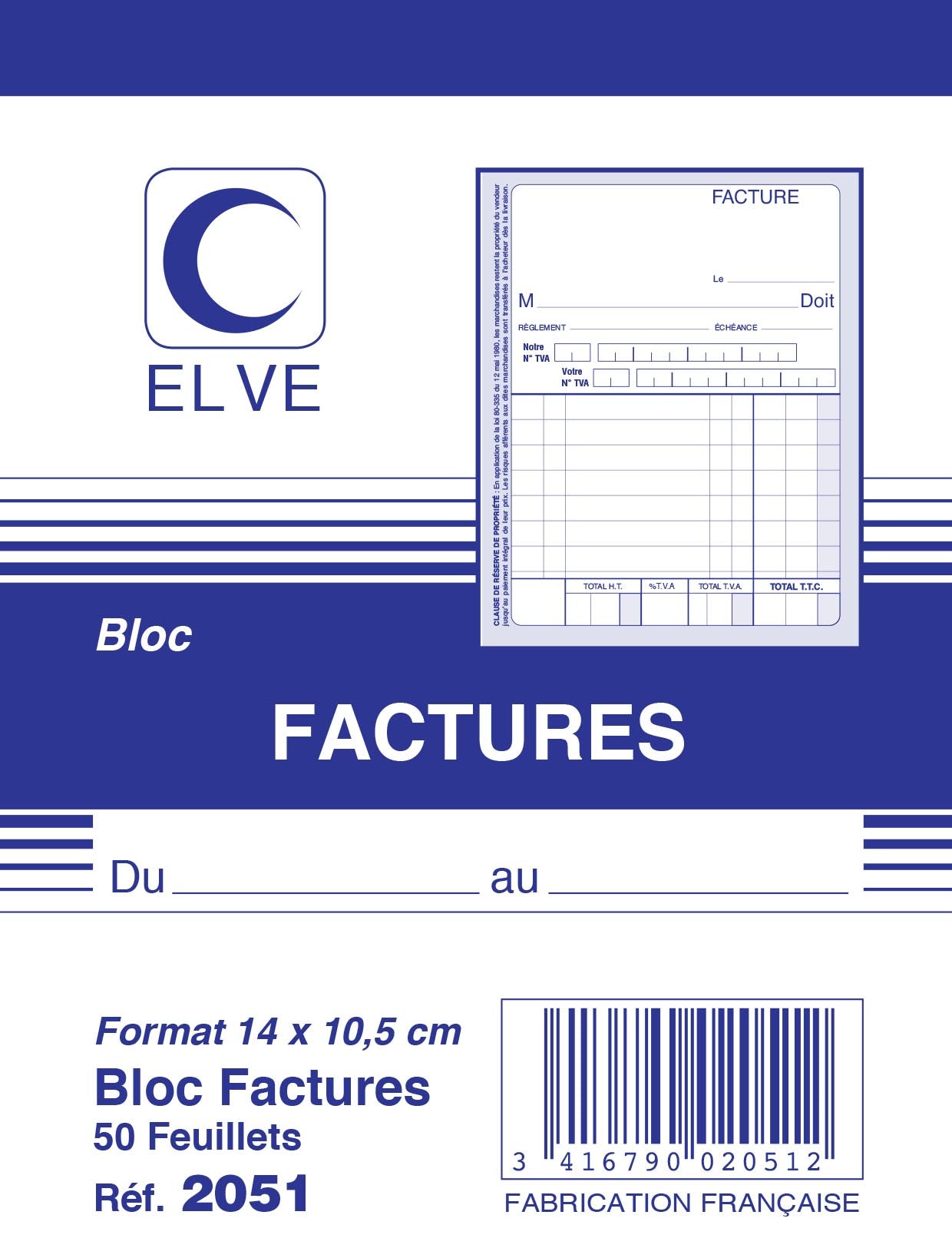 Ref: 2051 - Bloc "Factures" 140x105 - 50 feuillets - vendu par lot de 20
