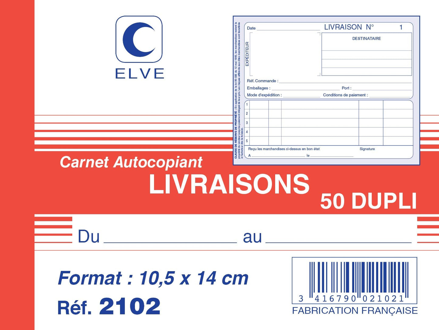 Ref: 2102 - Carnet "Livraisons" - A6 - 50 dupli - vendu par 10