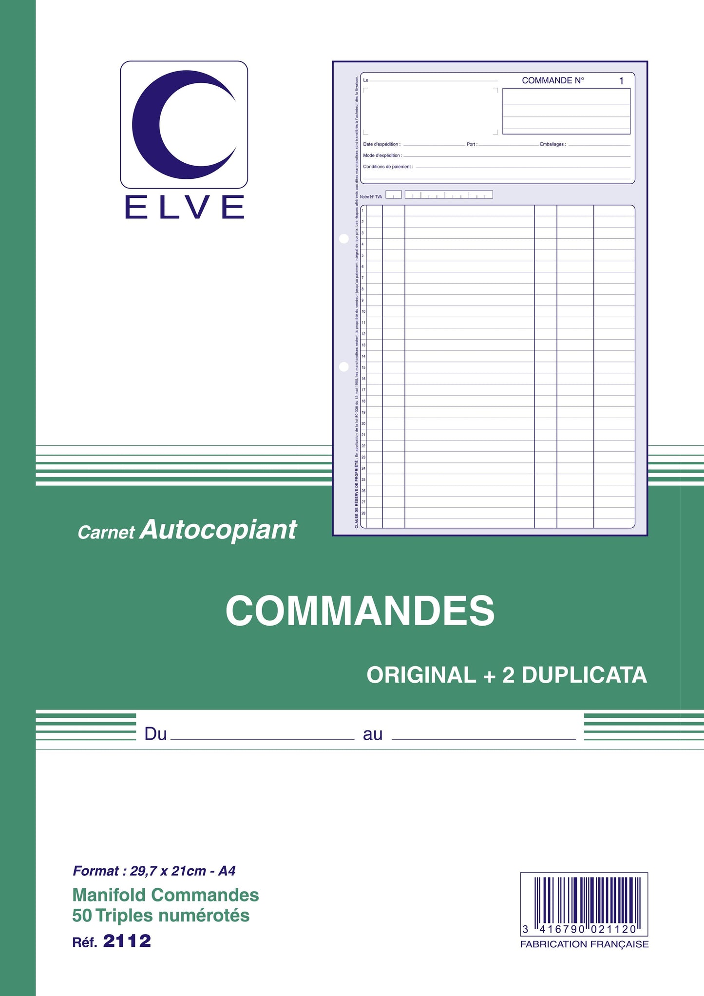 Ref: 2112 - Carnet "Commandes" - A4 - 50 tripli - Vendu par 5