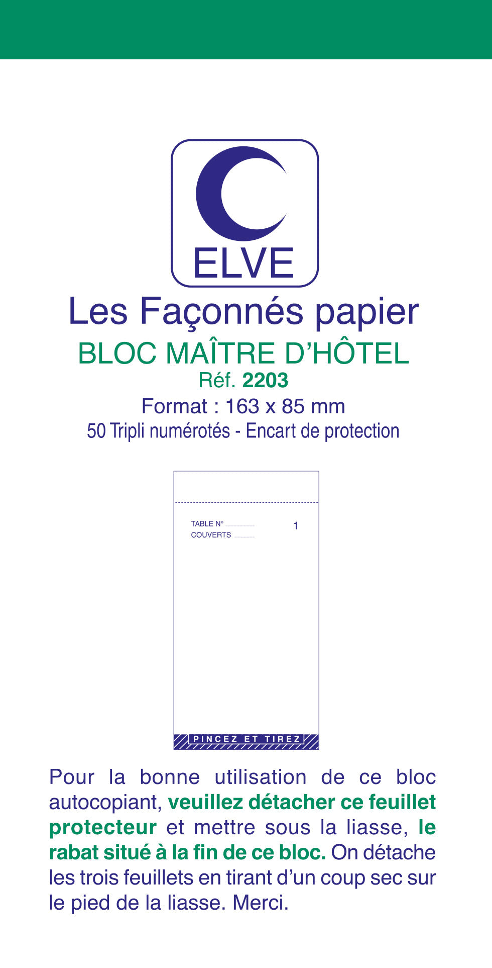 Ref: 2203 - Lot de 10 blocs "maître d'hôtel numérotés" - 165 x 85 - 50 tripli -