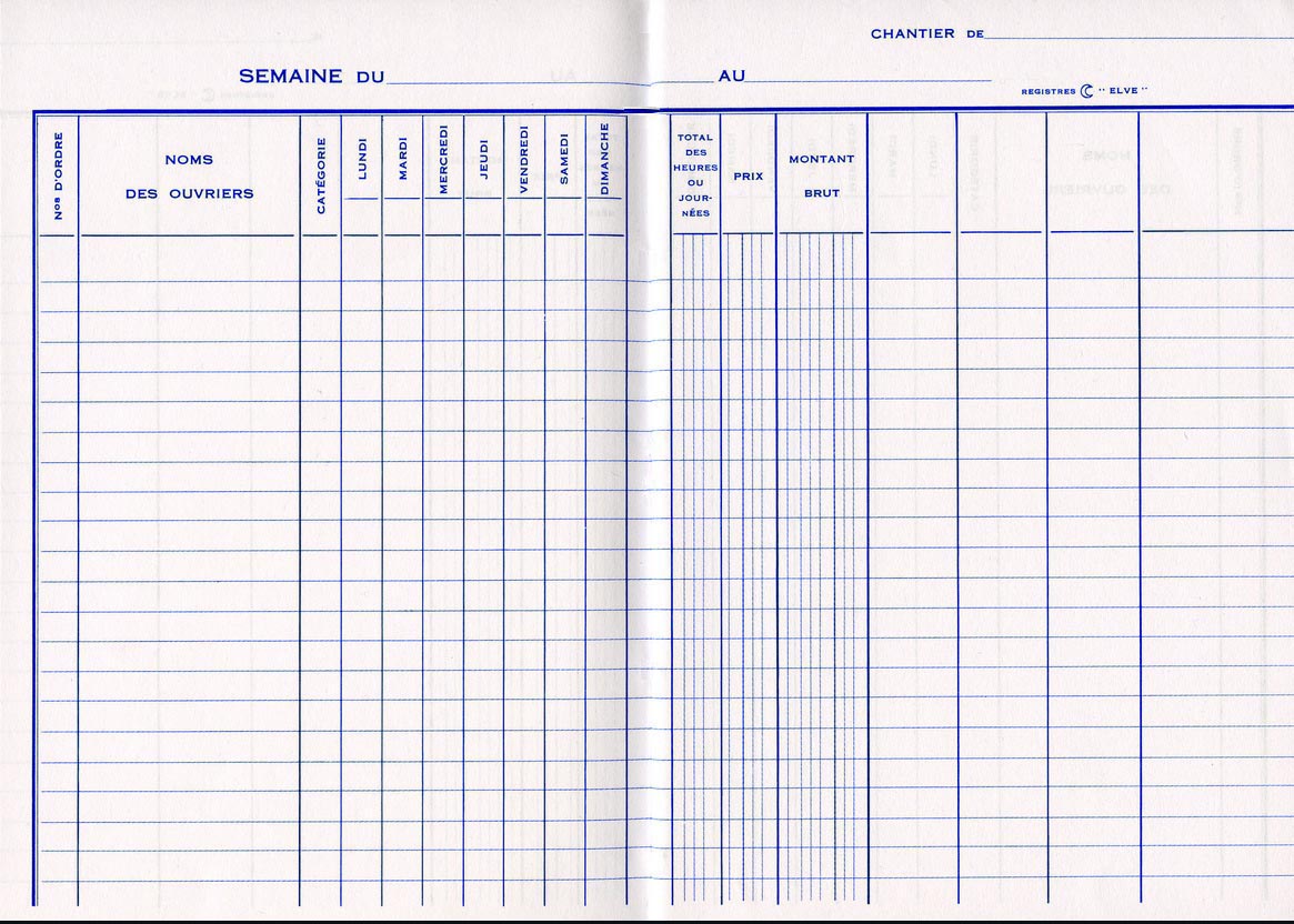 Carnet chantier relevé hebdomadaire - Ref : 2438