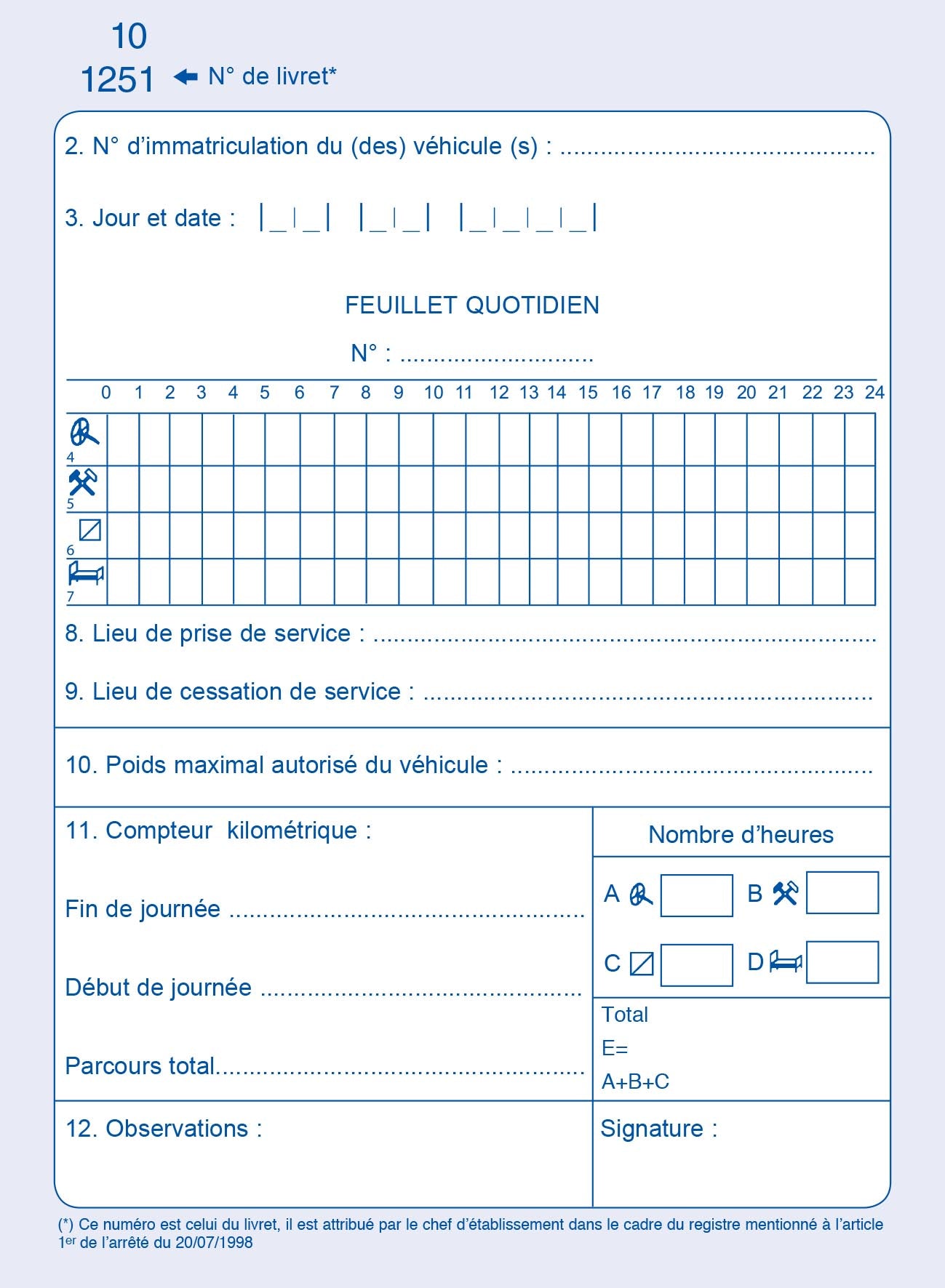 Livret de contrôle pour transporteurs routiers - Ref : 27