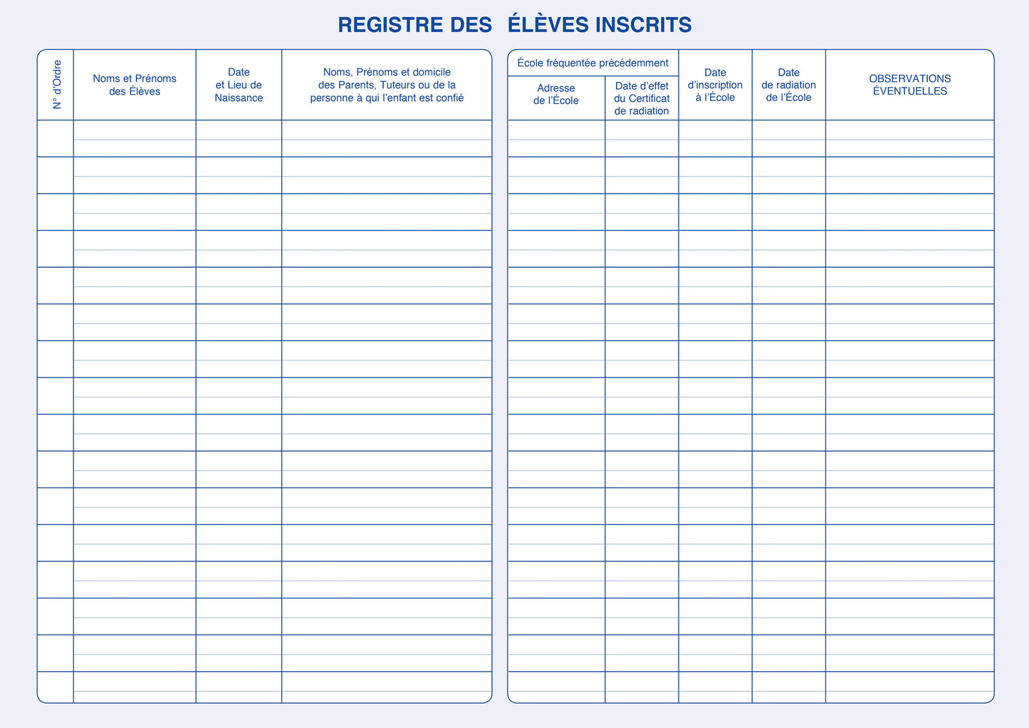 Registre des élèves inscrits à l'école - Ref : 36287