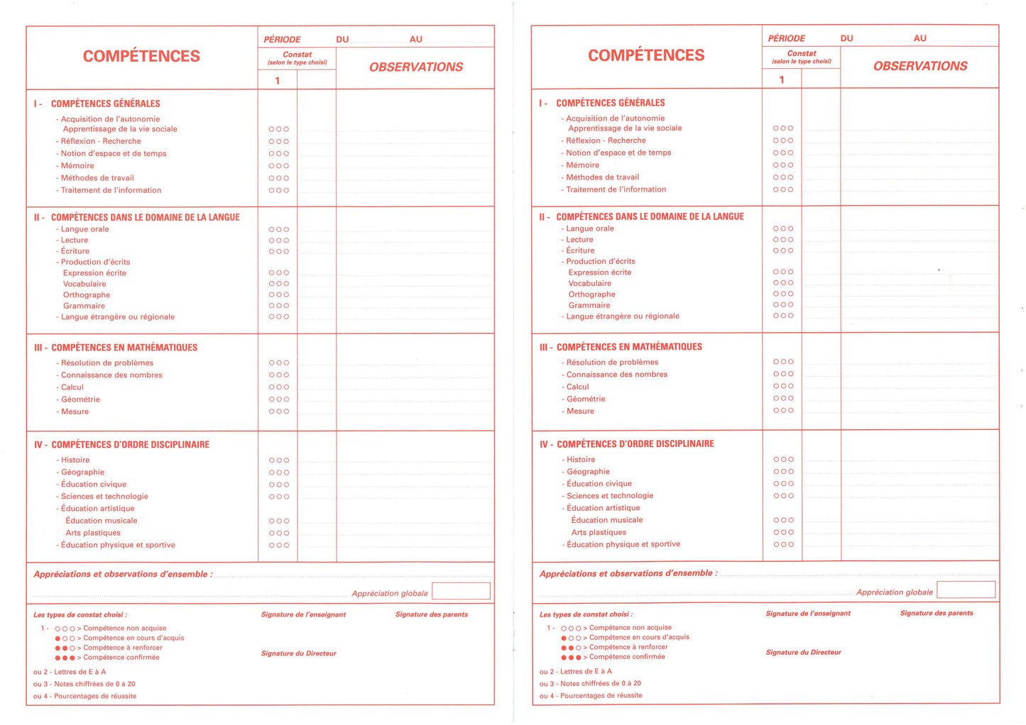 Registre livret scolaire d'évaluation Cycle 2 - Rouge - Ref: 36700