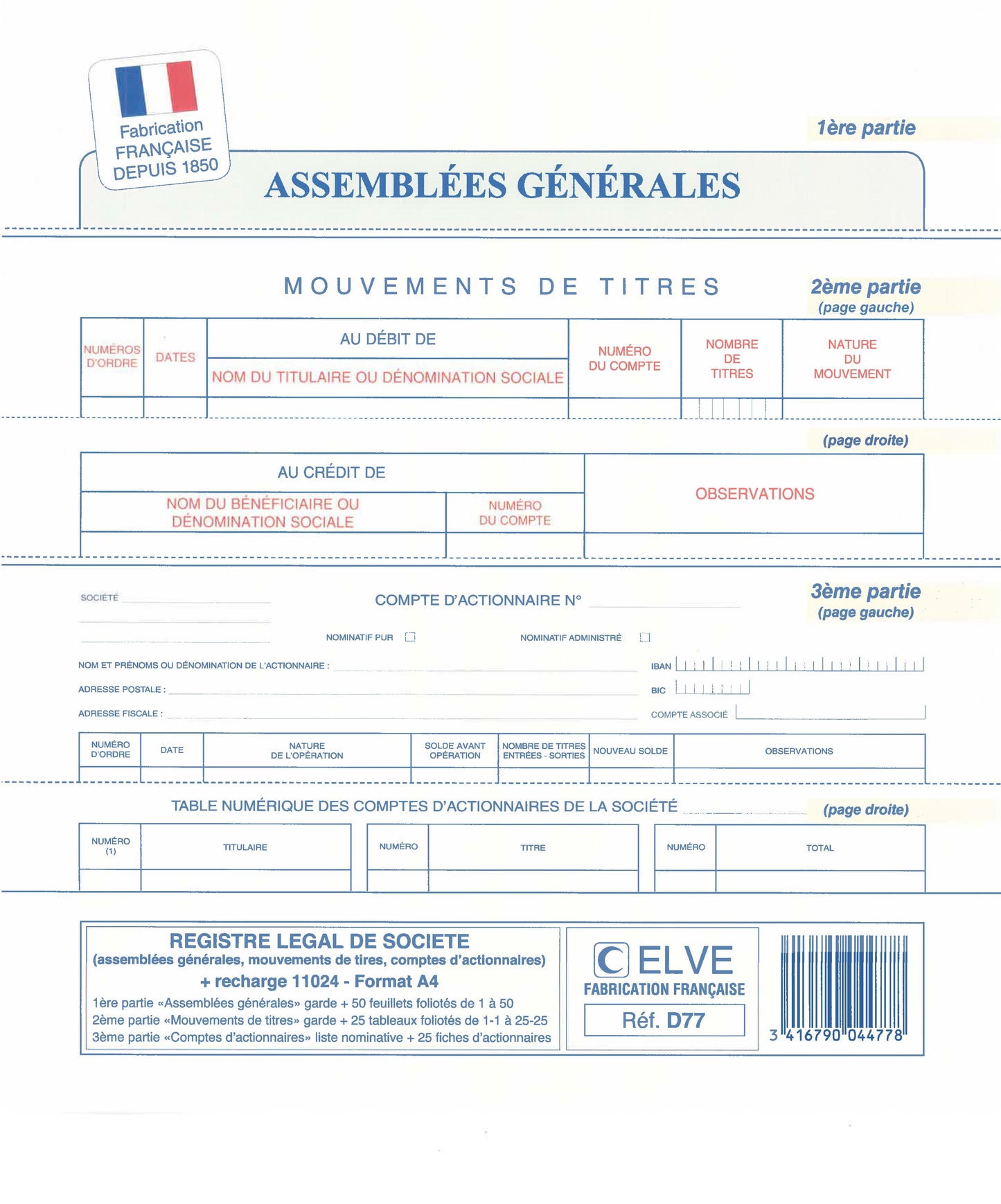 Reliure juridique combinant "50 feuillets d'Assemblées Générales"- Ref : D77