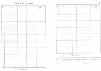 Recharge de 80 feuillets numérotés "feuilles de présence" - Ref : 11744