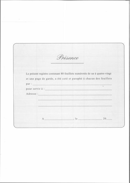 Recharge de 80 feuillets numérotés "feuilles de présence" - Ref : 11744