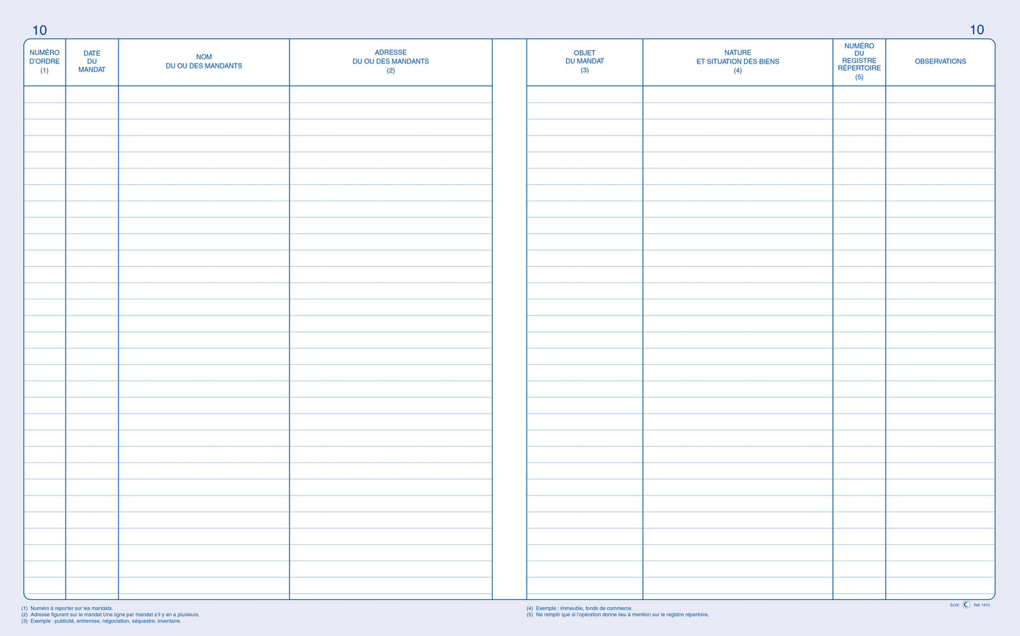 Registre Mandat transaction immeuble & fonds de commerce - Ref: 1410