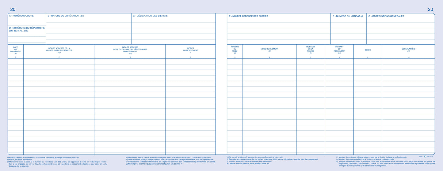 Registre répertoire des transactions - Marchand de biens - Réf: 1412