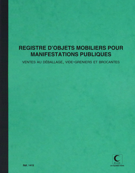 Registre d'objets mobiliers pour manifestations publiques - Réf : 1415