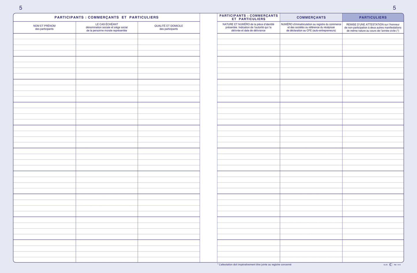 Registre d'objets mobiliers pour manifestations publiques - Réf : 1415