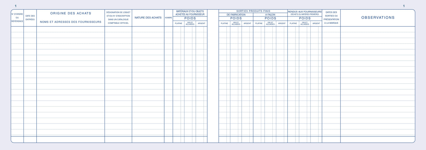 Registre livre de police métaux précieux - fabrications - Réf: 14162