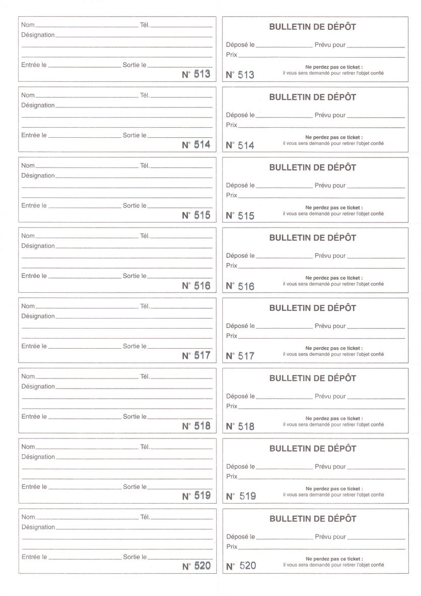 Registre bulletins de dépôt simple - Réf: 14192