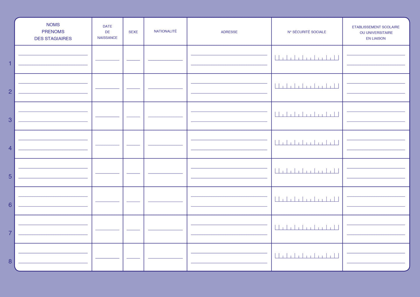Registre unique du personnel - Stagiaires - Ref: 1464