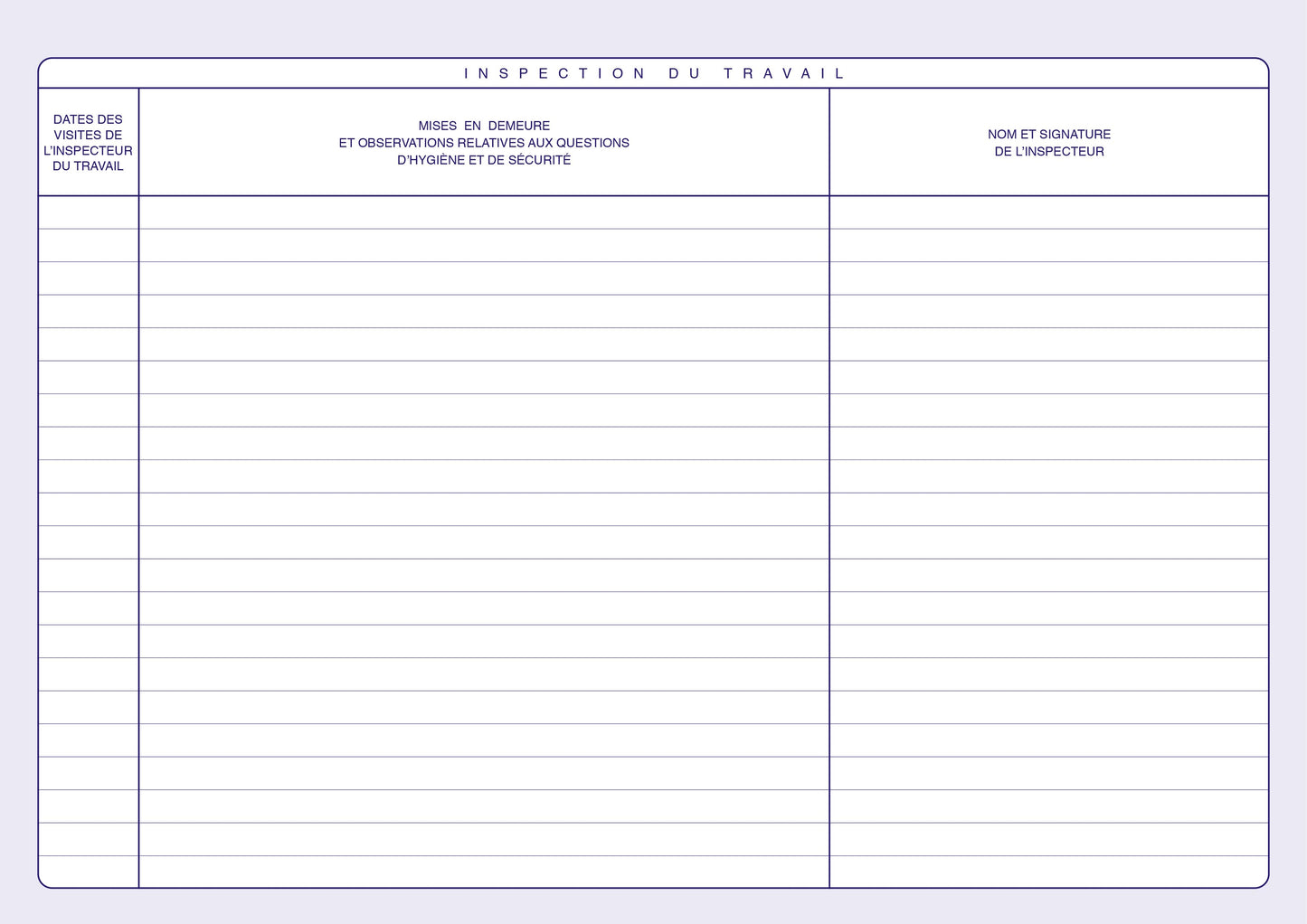Registre inspection du travail - Comité hygiène - Dangers graves et imminents - Ref: 1465