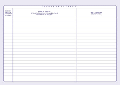 Registre inspection du travail - Comité hygiène - Dangers graves et imminents - Ref: 1465
