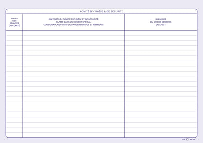 Registre inspection du travail - Comité hygiène - Dangers graves et imminents - Ref: 1465