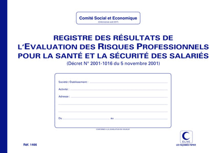 Registre résultats évaluation des risques professionnels - Ref : 1466