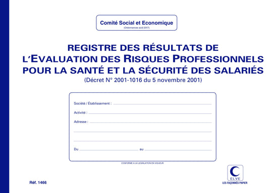 Registre résultats évaluation des risques professionnels - Ref : 1466
