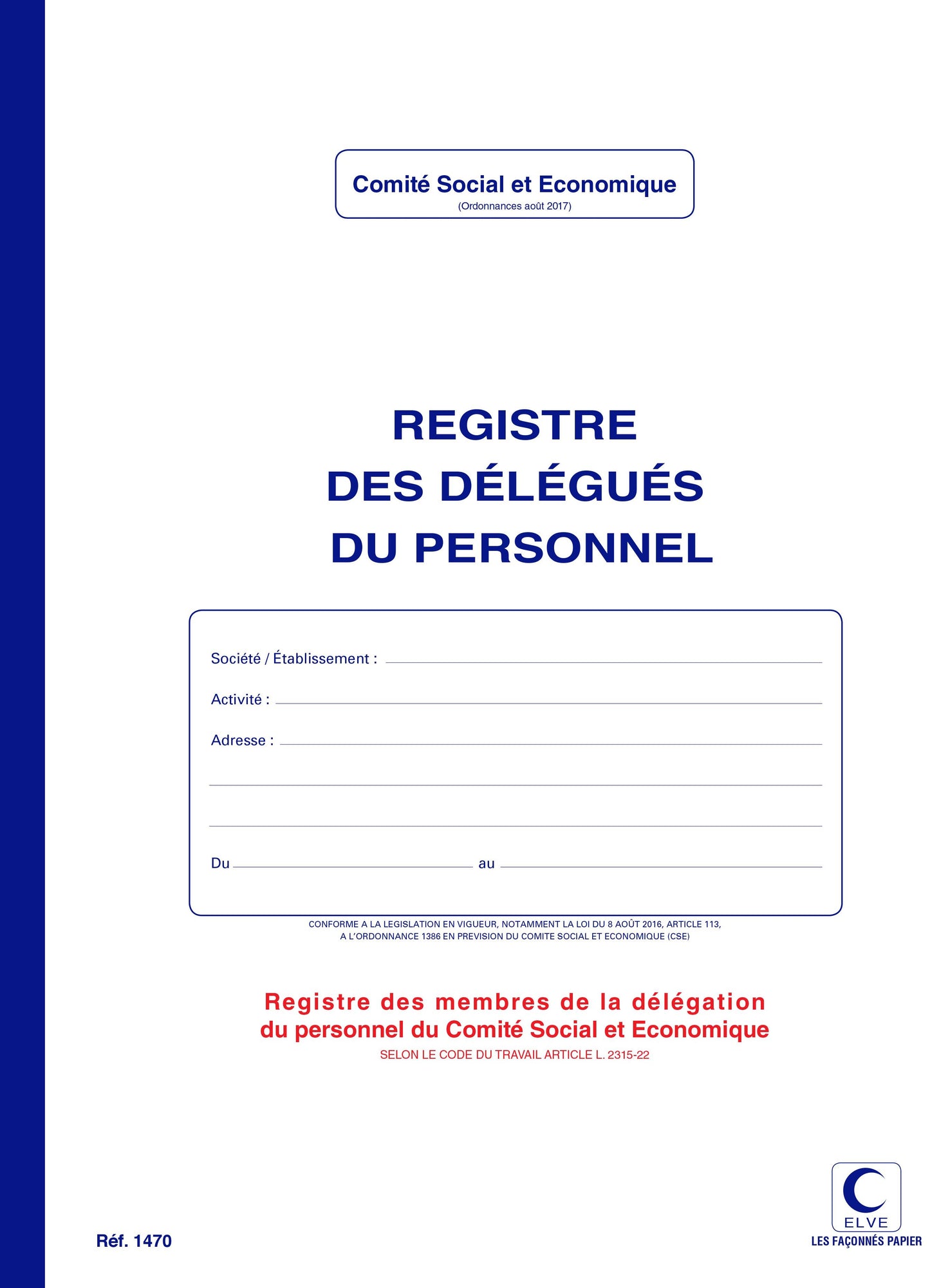 Registre délégués du personnel - Ref : 1470