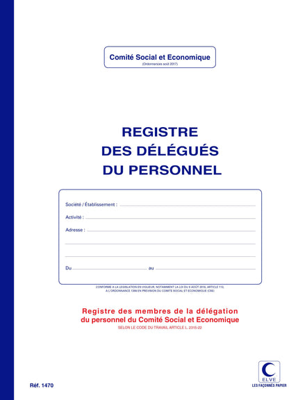 Registre délégués du personnel - Ref : 1470