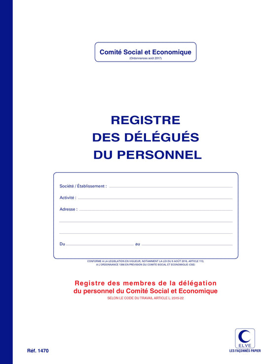 Registre délégués du personnel - Ref : 1470