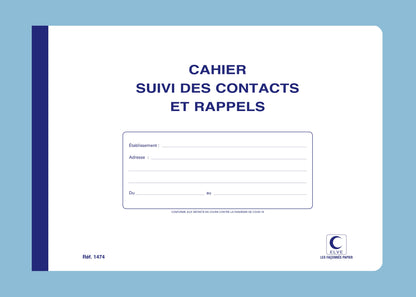 Cahier suivi des contacts et rappels - Ref : 1474