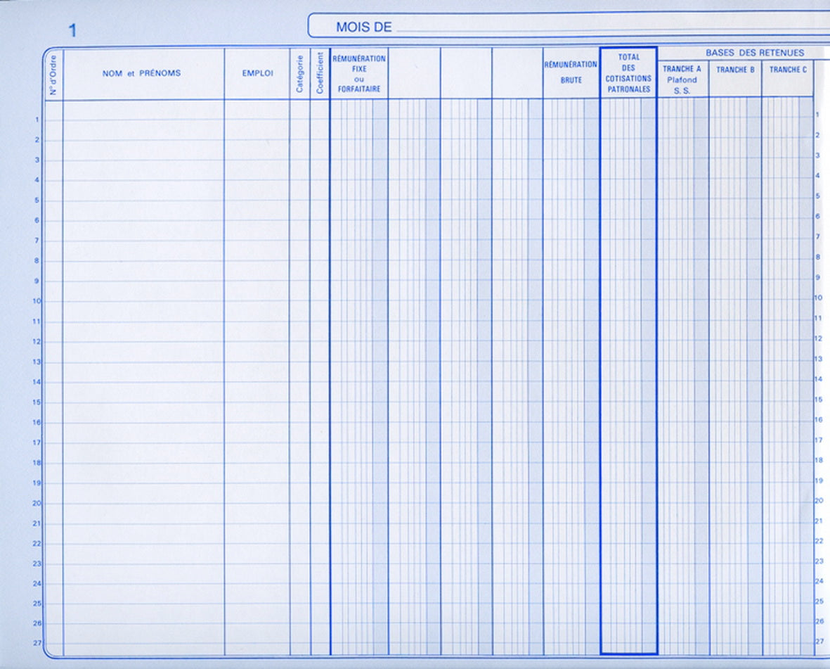 Livre de paye par mois - Ref : 1646