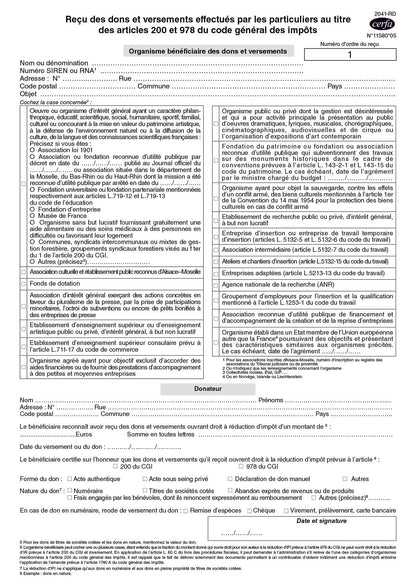 Ref: 19549 - Carnet "Reçus-Dons aux œuvres" - 29.7 x 21 - 100 dupli - x1 - imprimé CERFA