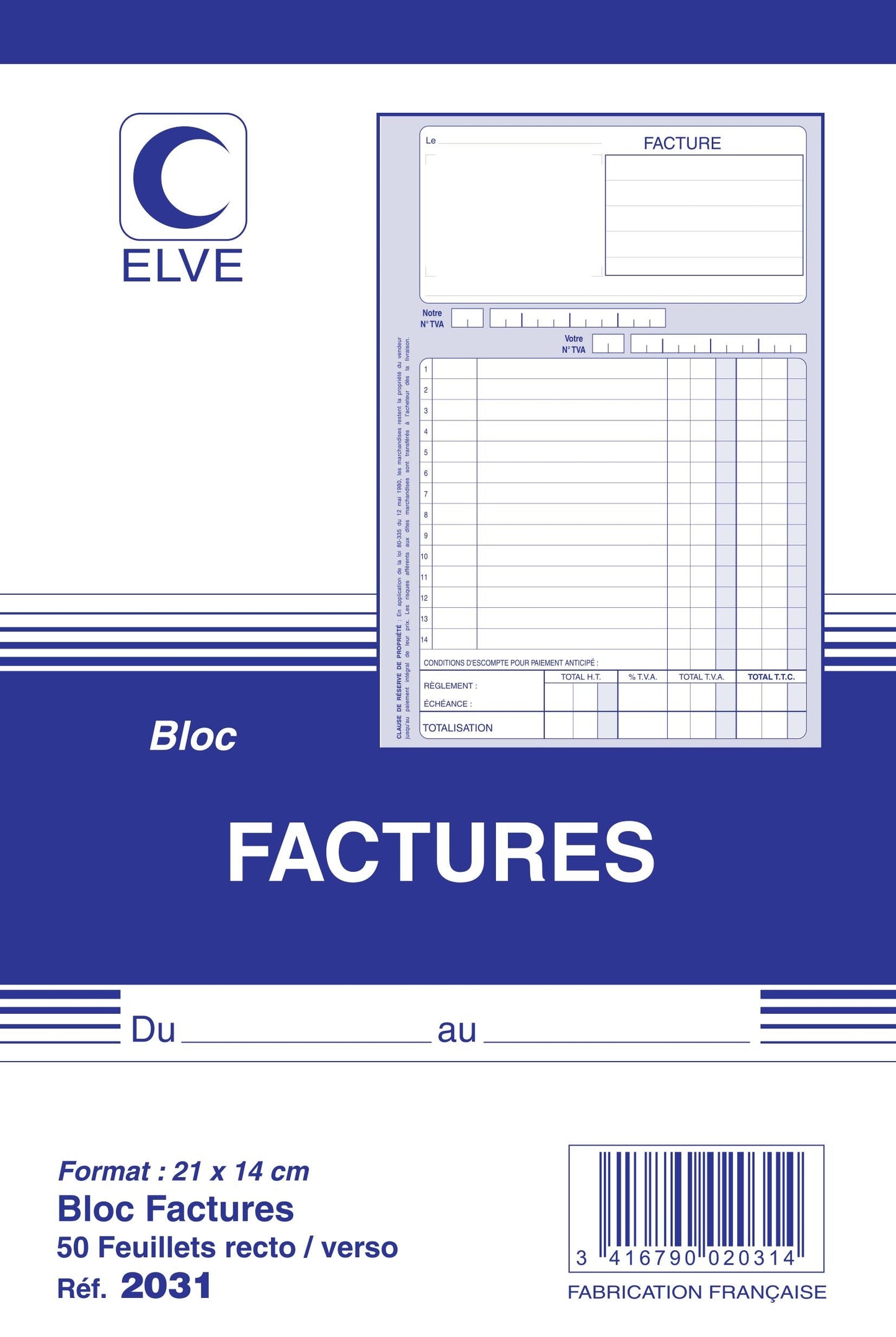 Ref: 2031 - Bloc "Factures" 210x140 - 50 feuillets - vendu par lot de 20