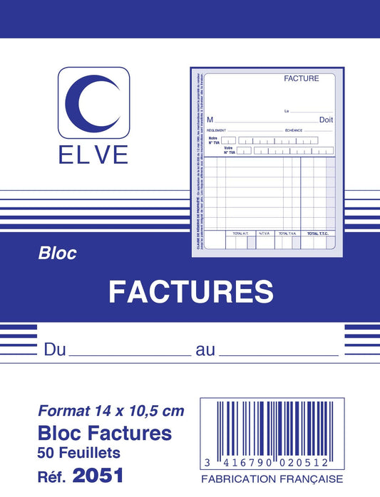 Ref: 2051 - Bloc "Factures" 140x105 - 50 feuillets - vendu par lot de 20