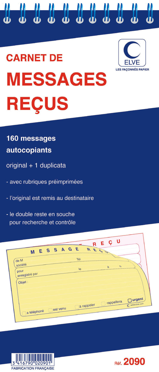 Ref: 2090 - Bloc Spiralé "160 messages" 322x140 - 40 Dupli - vendu par 5