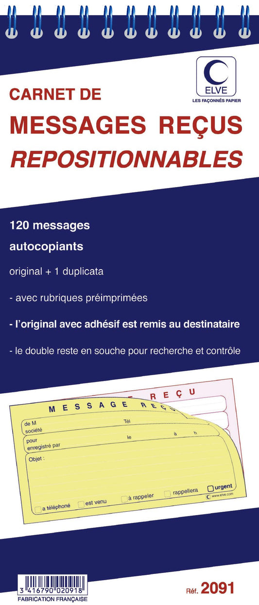 Ref: 2091 - Bloc Spiralé "120 messages" 322x140 - 30 Dupli - vendu par 5 - avec bande adhésive
