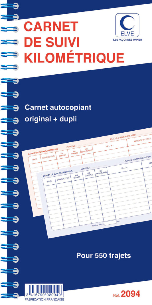 Ref: 2094 - Bloc Spiralé " Carnet de suivi kilométrique" 297x140 - 50 dupli - vendu par 5