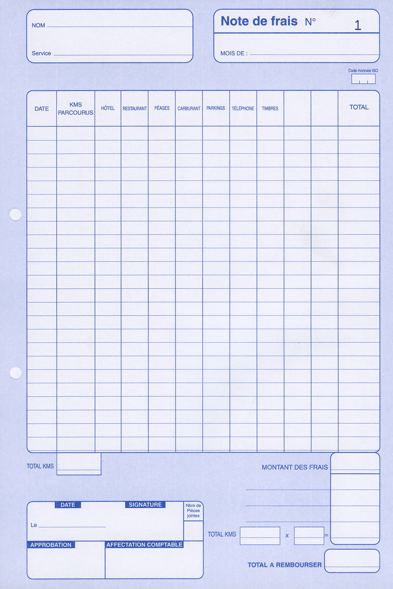 Ref: 2100 - Carnet " Notes de frais" - A4 - 50 dupli - Vendu par 5