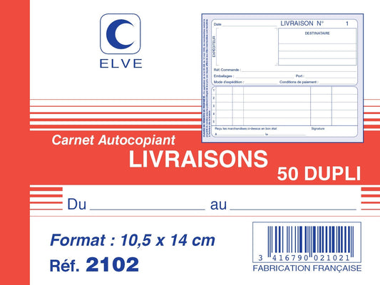 Ref: 2102 - Carnet "Livraisons" - A6 - 50 dupli - vendu par 10