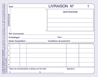 Ref: 2102 - Carnet "Livraisons" - A6 - 50 dupli - vendu par 10