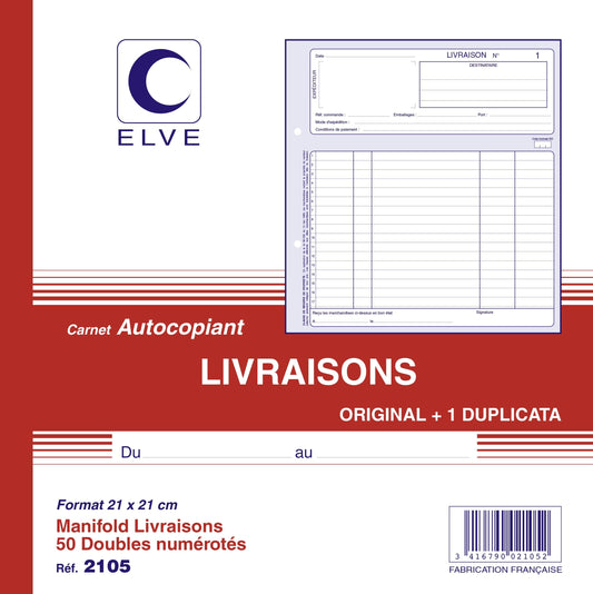 Ref: 2105 - Carnet "Livraisons" - 210 x 210 - 50 dupli - Vendu par 5