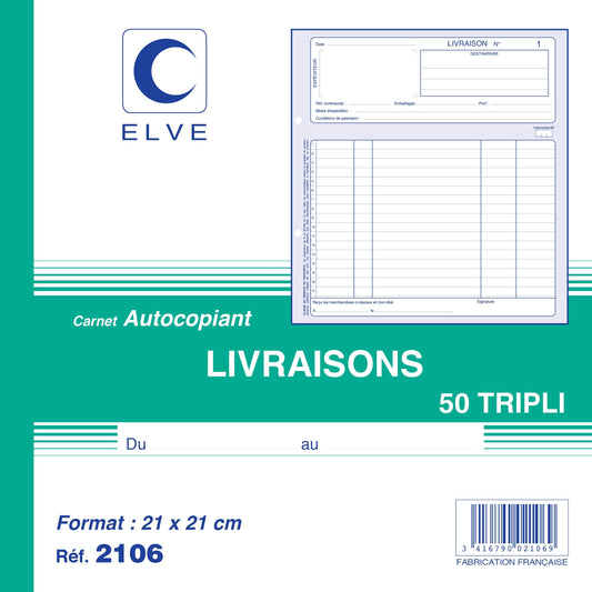 Ref: 2106 - Carnet "Livraisons" - 210 x 210 - 50 tripli - Vendu par 5