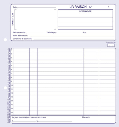 Ref: 2106 - Carnet "Livraisons" - 210 x 210 - 50 tripli - Vendu par 5