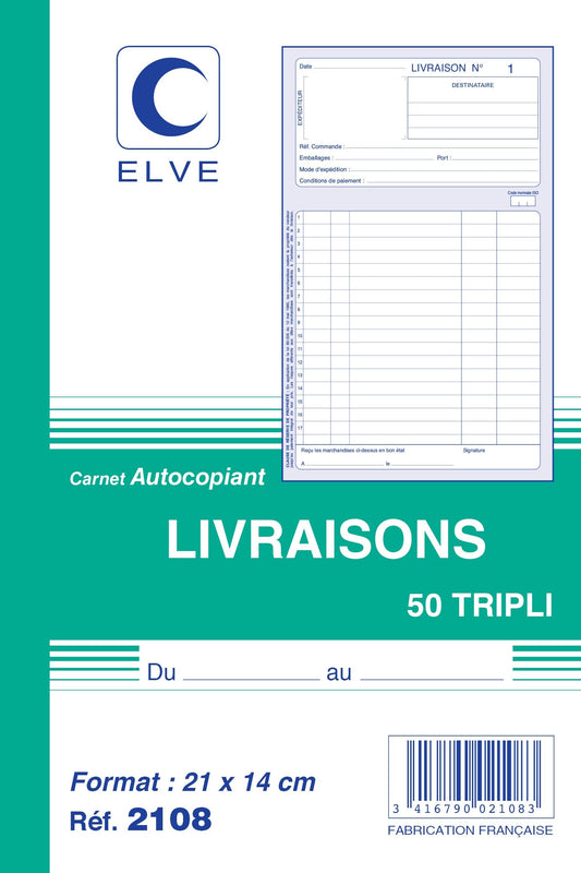 Ref: 2108 - Carnet "Livraisons" - A5 - 50 tripli - vendu par 10