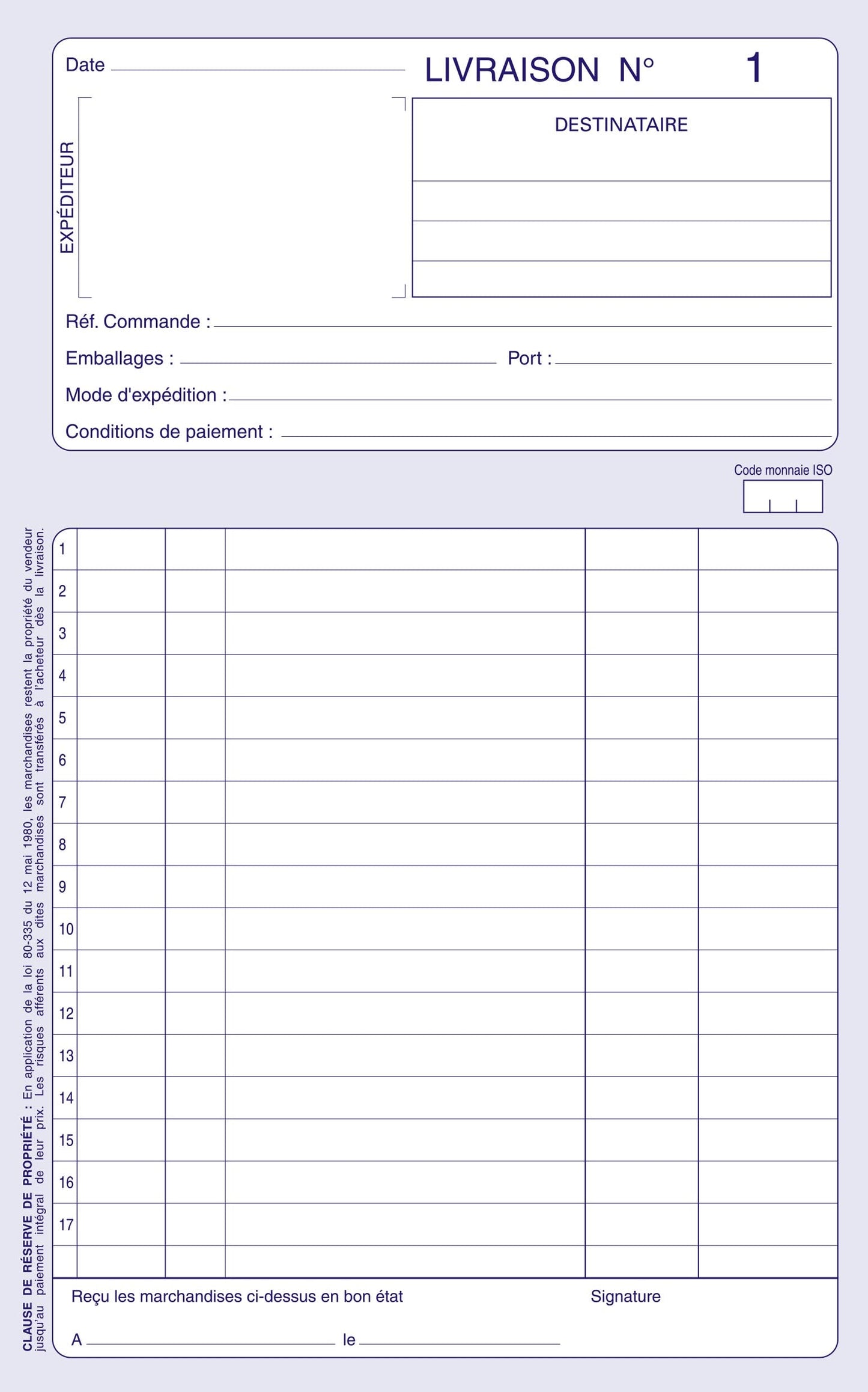 Ref: 2108 - Carnet "Livraisons" - A5 - 50 tripli - vendu par 10