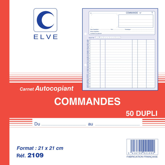 Ref: 2109 - Carnet "Commandes" - 210 x 210 - 50 dupli - Vendu par 5