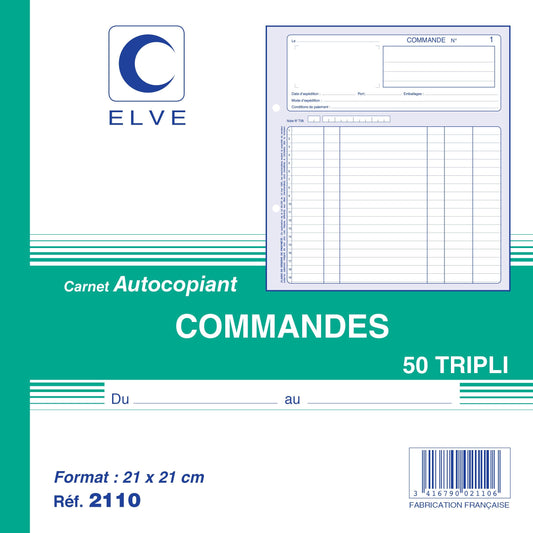 Ref: 2110 - Carnet "Commandes" - 210 x 210 - 50 tripli - Vendu par 5