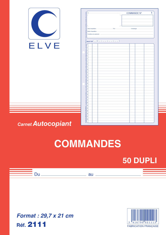 Ref: 2111 - Carnet "Commandes" - A4 - 50 dupli - Vendu par 5